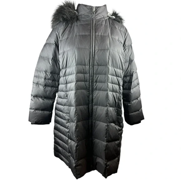 Talbots Faux Fur Hooded Down Puffer Coat Black Full Zip Plus Size 3XP 3X Petite - Picture 9 of 14